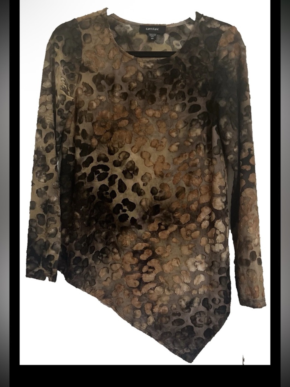 Karen Kane Brown and Black Leopard-Print Burnout Asymmetric Long-Sleeve Top